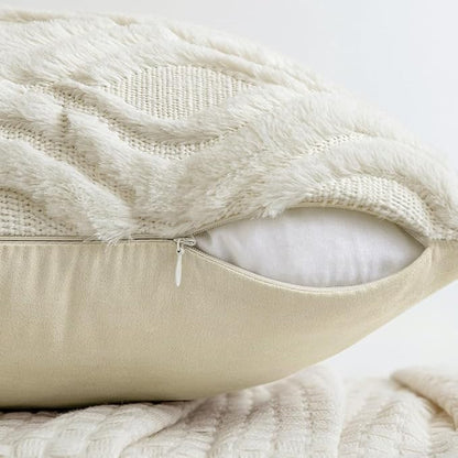 MIULEE Cream White Throw Pillow Covers 20x20 Inch, Soft Winter Plush Faux Wool - Image 3