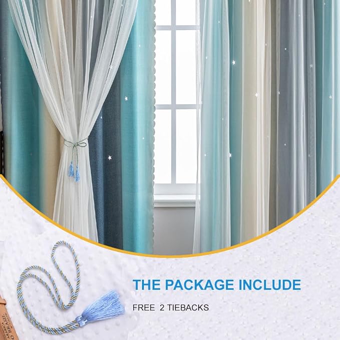Star Girl and Kids Curtains for Bedroom Rainbow Ombre Double Layer Cute Shot - Image 3