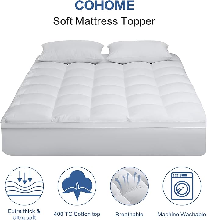 COHOME Twin XL Mattress Topper Extra Thick Cooling Mattress Pad 400TC Cotton - Image 2