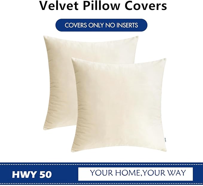 HWY 50 Cream White Velvet Throw Pillow Covers 18x18 Inch - Image 6