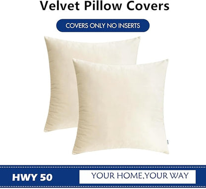 HWY 50 Cream White Velvet Throw Pillow Covers 18x18 Inch - Image 6