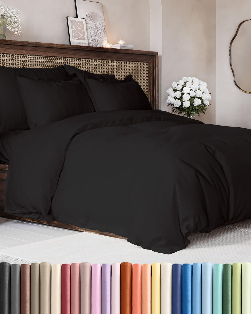 Duvet Cover Full Size - Extra Soft 3 Piece with Zipper Closure - Black