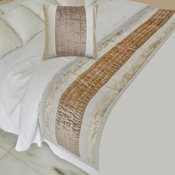 The HomeCentric King/Queen/Twin Beige Designer Queen 74"x18" Bed Runner Without by TheHomeCentric