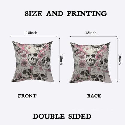 TKS MITLAN Skull and with Flowers Pillow Cover 18x18 inch Pink Cherry Rustic - Image 2