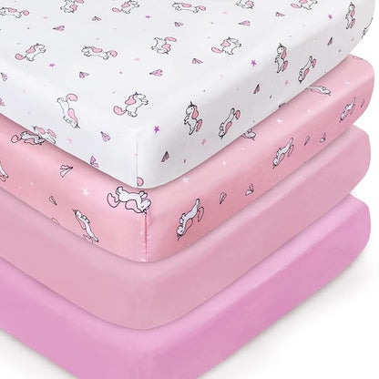 Girl Crib Sheets 4-Pack, Fitted Sheets 52'' x 28'' by SpringspiritBedding