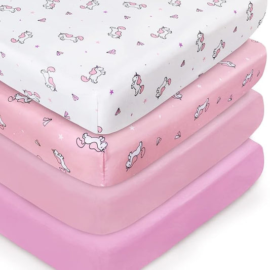 Girl Crib Sheets 4-Pack, Fitted Sheets 52'' x 28'' by SpringspiritBedding