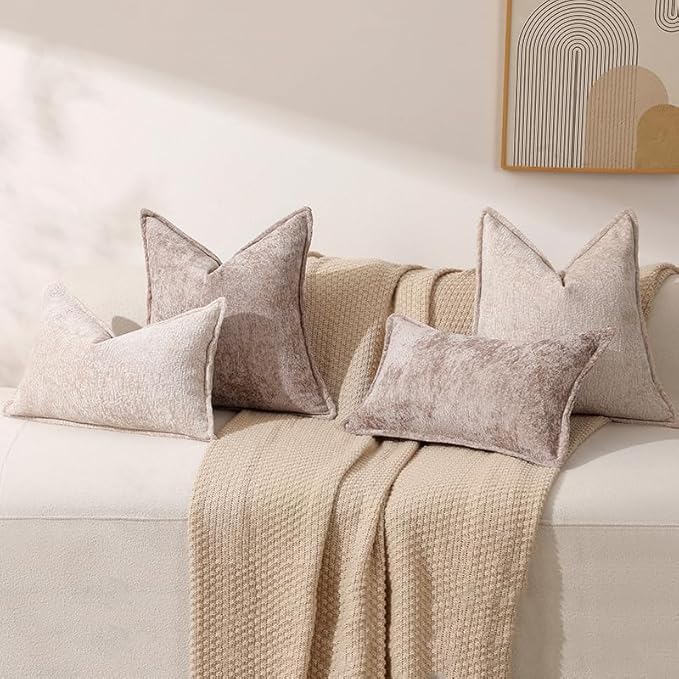 Pack of 2 Tan Decorative Throw Pillow Covers 12x20 Cozy Soft Chenille Accent - Image 5