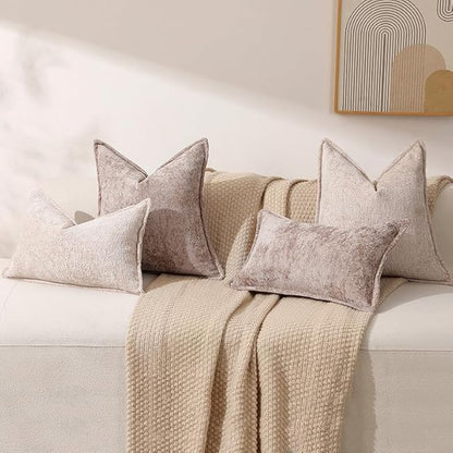 Pack of 2 Tan Decorative Throw Pillow Covers 18x18 Cozy Soft Chenille Accent - Image 5