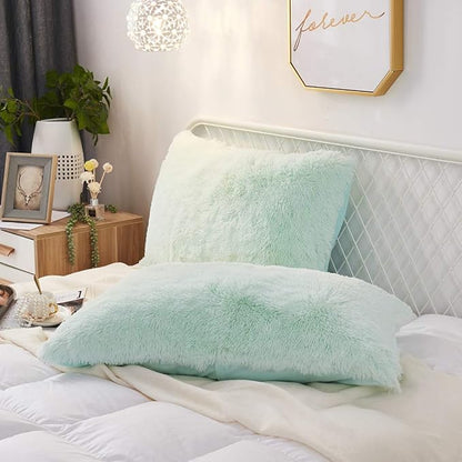 Uhamho Set of 2 King Faux Fur Throw Pillow Covers Soft Velvet Decorative by Uhamho