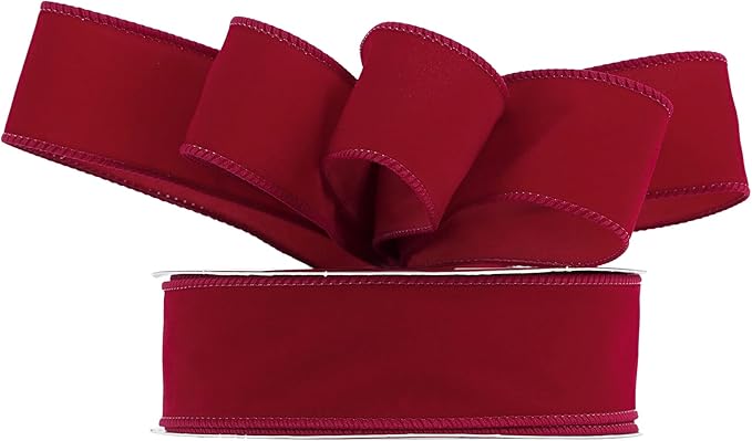 MEEDEE Red 1.5 Inch Velvet Wired Ribbon 25 Yards Dark Red Velvet Ribbons Spool - Image 7