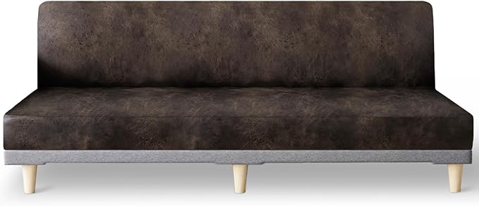 molasofa Leather Like Stretch Futon Slipcover Armless Futon Bed Sofa Cover by Molasofa