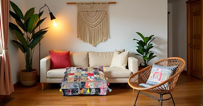 CRAFT KALA Indian Square Patchwork Traditional Pouf Cover Indian Living Room - Image 4