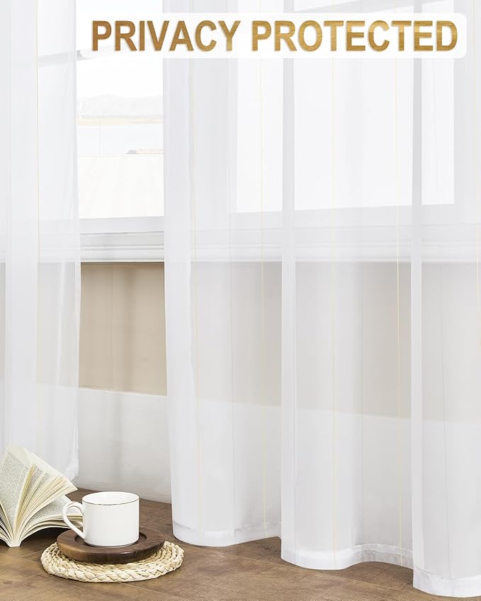 Foil Stripe White Sheer Curtains 84 inches Length 2 Panels - Image 5