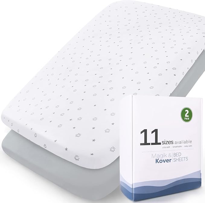 Bassinet Sheets 2 Pack-Fit for Mika Micky, Pamo Babe 2in1, Kinder King by Magik+%26+Kover
