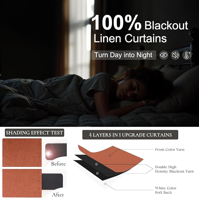Terracotta Blackout Curtains for Living Room 2 Panel 84 Inches Long Back Tab - Image 4