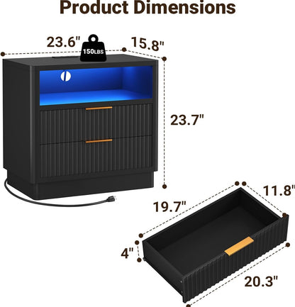elyken 24" fluted nightstand, black led end table shown in use