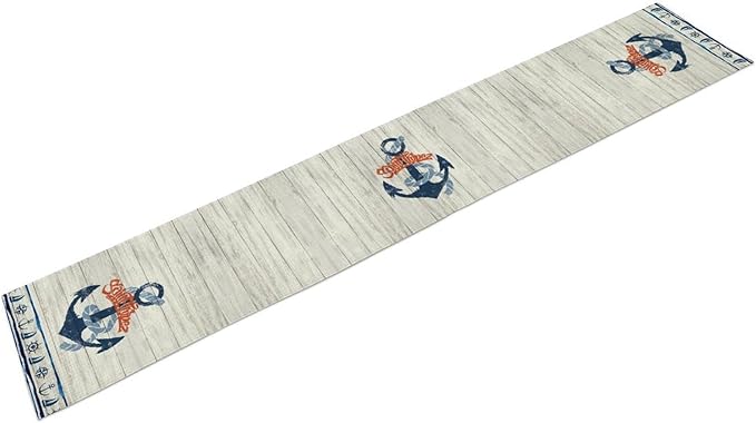 Nautical Anchor Table Runner, Retro Coastal Sailing Ship Anchor Wooden Plank - Image 6