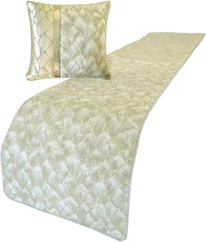 The HomeCentric King/Queen/Twin Ivory & Gold Designer Twin 53"x18" Bed Runner - Image 4