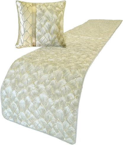 The HomeCentric King/Queen/Twin Ivory & Gold Designer King 90"x18" Bed Runner - Image 4