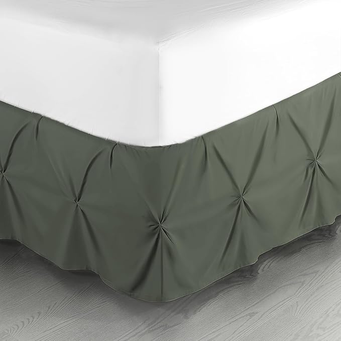 Nestl Olive Green Bed Skirt Full Size, Pinch Pleat Full Bed Skirt, Olive Green by Nestl