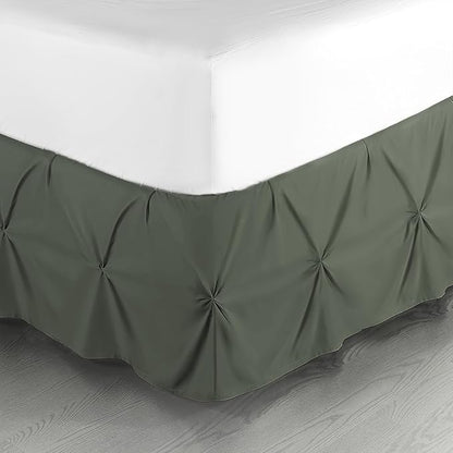 Nestl Olive Green Bed Skirt Full Size, Pinch Pleat Full Bed Skirt, Olive Green by Nestl