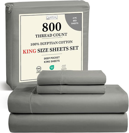 100% Cotton Sheets King Size Sheets Set, 800 Thread Count Sateen Weave Luxury by CHATEAUHOMECOLLECTION