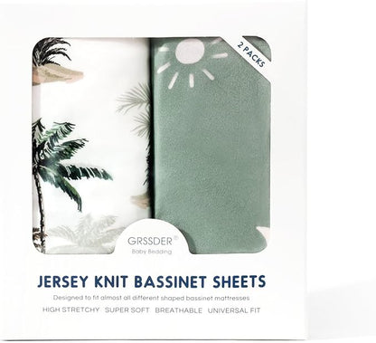 GRSSDER Stretchy Ultra Soft Fitted Bassinet Sheet Set 2 Pack, Breathable and - Image 3