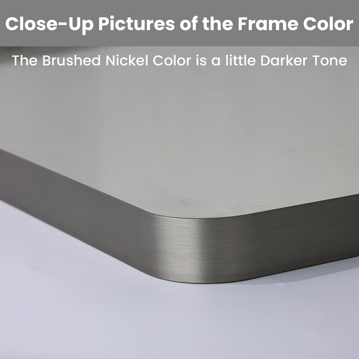 loaao 24x36 inch brushed nickel bathroom mirror, close-up detail