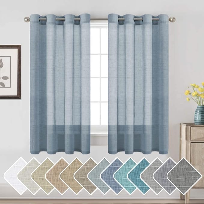 H.VERSAILTEX Semi-Sheer Linen Curtains 63 Inches Long Bedroom Window Treatments by HVERSAILTEX