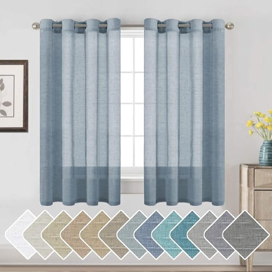 H.VERSAILTEX Semi-Sheer Linen Curtains 63 Inches Long Bedroom Window Treatments by HVERSAILTEX