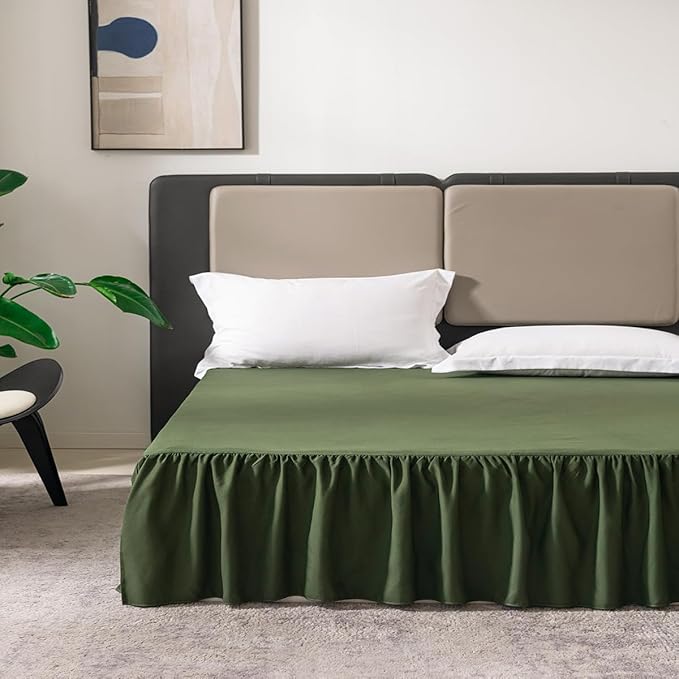 TSUTOMI Green Bed Skirt Twin Size Ruffled Bed Skirt - Image 2