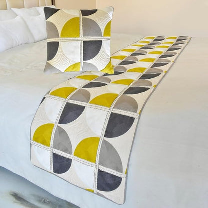 The HomeCentric King/Queen/Twin Yellow & Grey Designer King 90"x18" Bed Runner by TheHomeCentric