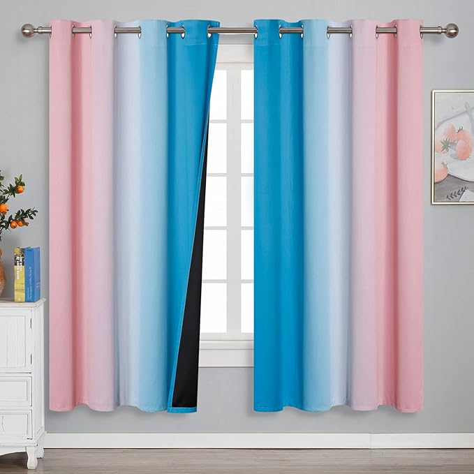 Estelar Textiler Ombre Pink and Blue Blackout Curtains 72 Inch Length 2 Panels - Image 2