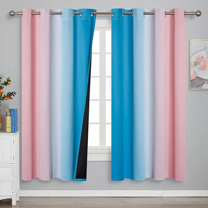 Estelar Textiler Ombre Pink and Blue Blackout Curtains 72 Inch Length 2 Panels - Image 2