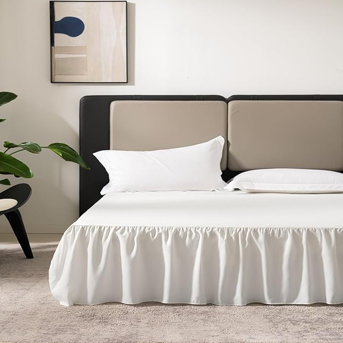 TSUTOMI Ivory Bed Skirt King Size Ruffled Bed Skirt - Image 2