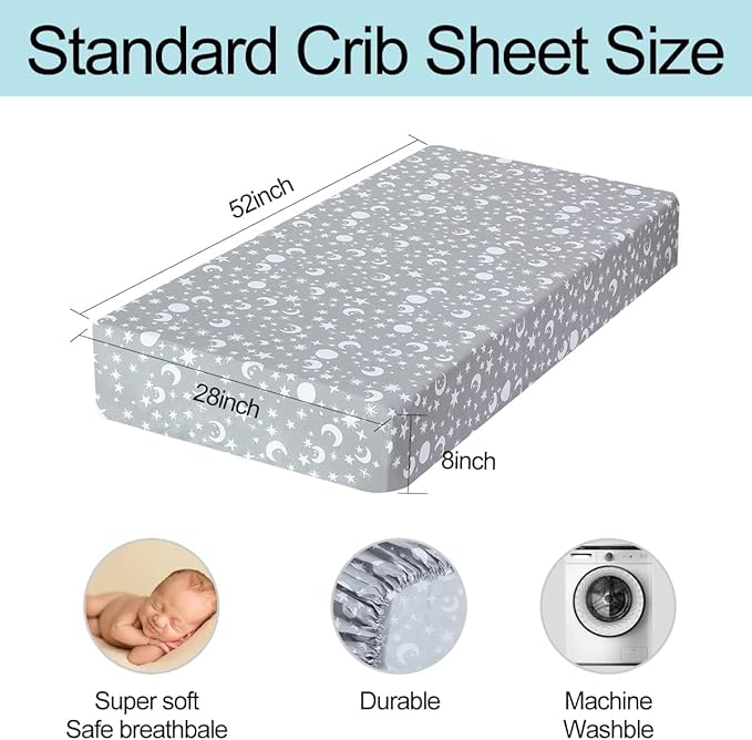 Bimocosy Crib Sheets 4 Pack, Baby Crib Sheets Fitted - Image 2