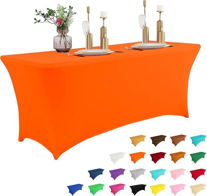 IVAPUPU 8FT Table Cloth for Rectangular Fitted Events Stretch Orange Table by IVAPUPU