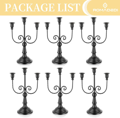 Romadedi Halloween Candelabra, Black 3-Arm Candle Holders Bulk, Set of 6