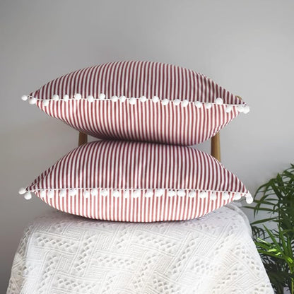 HOPLEE Decorative 20x20 Pillow Covers Red and White Tricking Stripe Throw - Image 6