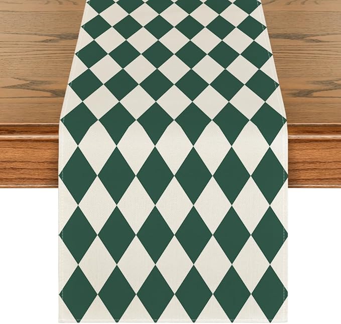 Artoid Mode Diamond Plaid Green St. Patrick's Day Table Runner, Seasonal Spring by ArtoidMode