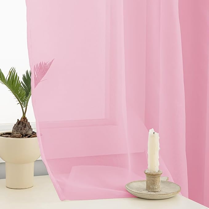 Sheer Curtains 63 Inches Long 2 Panels, Rod Pocket Short Curtain - Image 5