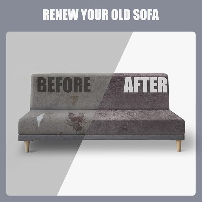 molasofa Leather Like Stretch Futon Slipcover Armless Futon Bed Sofa Cover - Image 6