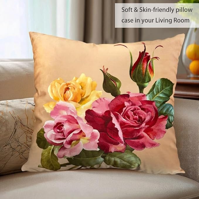 Elegant Decorative Floral Rose Throw Pillow Cover, Double - Image 4