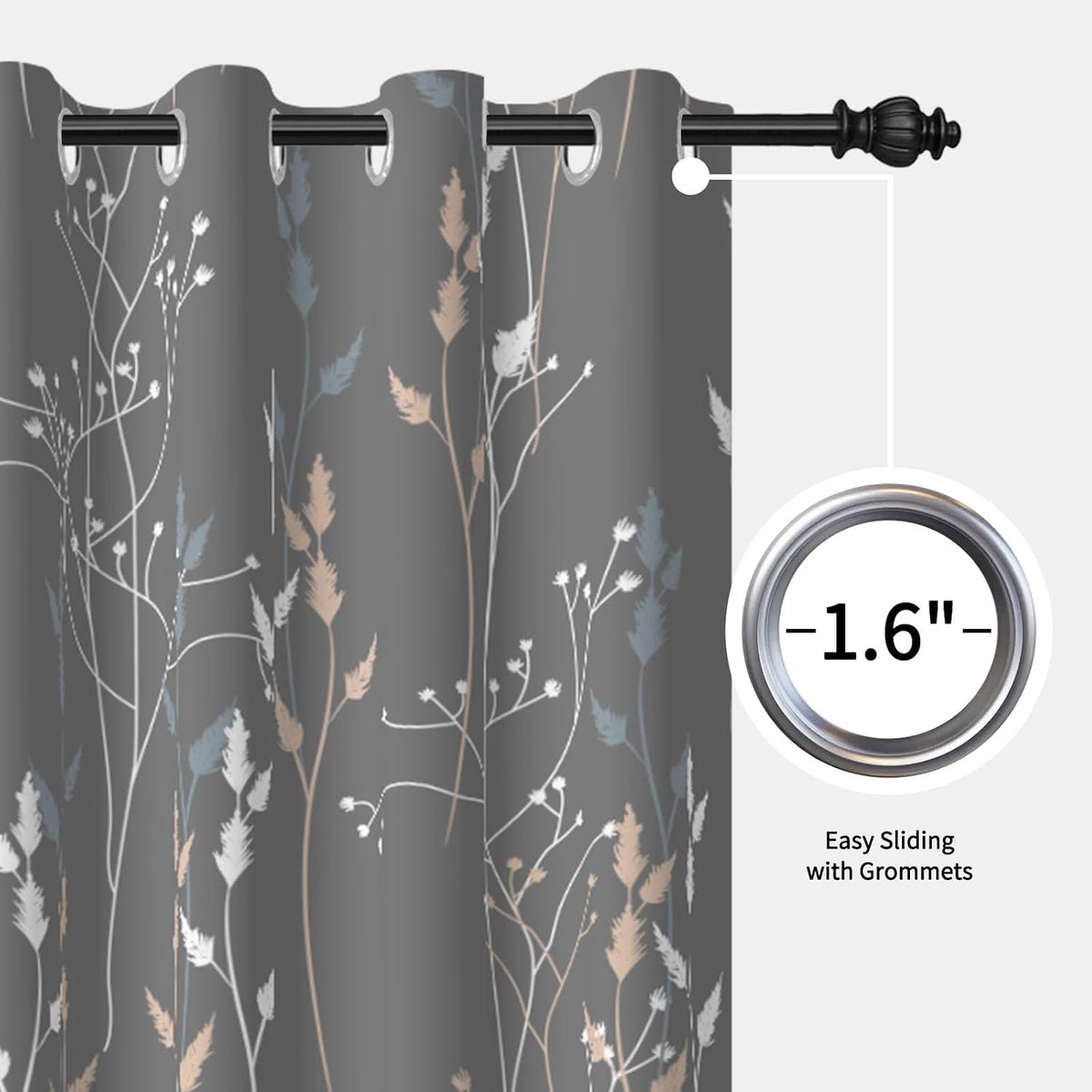 gray leaves blackout curtains 63 inch length, room, package contents