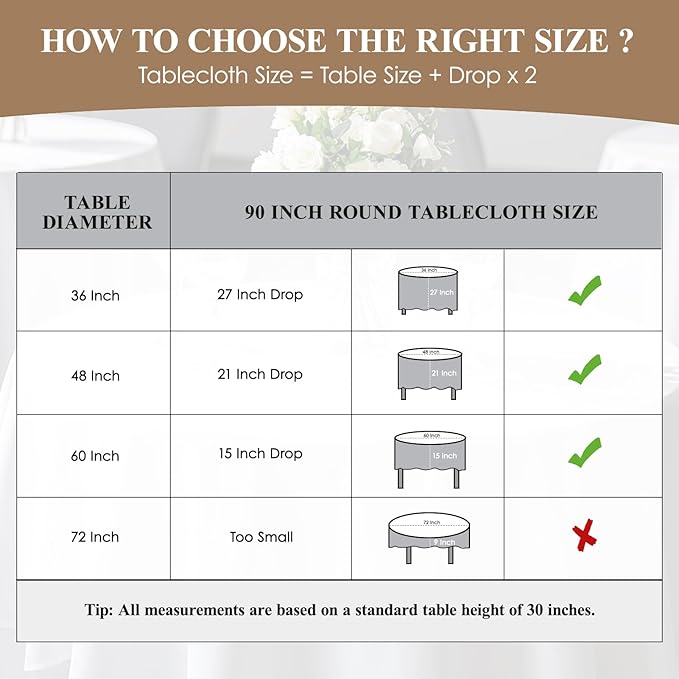 Round Tablecloth 8 Pack 90 Inch White Tablecloths Washable Decorative Linen - Image 2