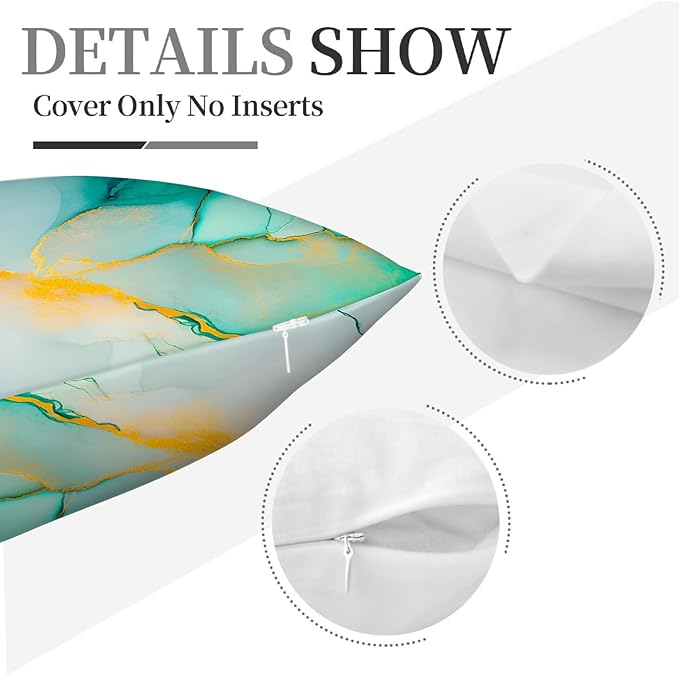 Marble Texture Turquoise Decorative Throw Pillow Covers Teal Gold Pillow Cases - Image 3