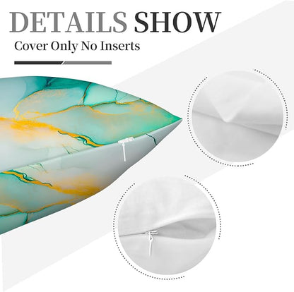 Marble Texture Turquoise Decorative Throw Pillow Covers Teal Gold Pillow Cases - Image 3