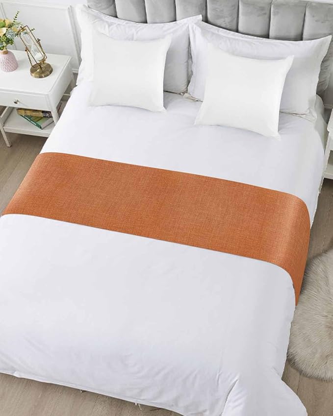 Vintage Orange Linen Burlap Bed Runners - Image 3
