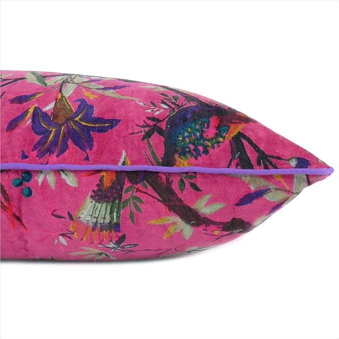 Eyes of India 24x24 inch Burgundy Red Velvet Floral Flower Bird Throw Pillow - Image 5