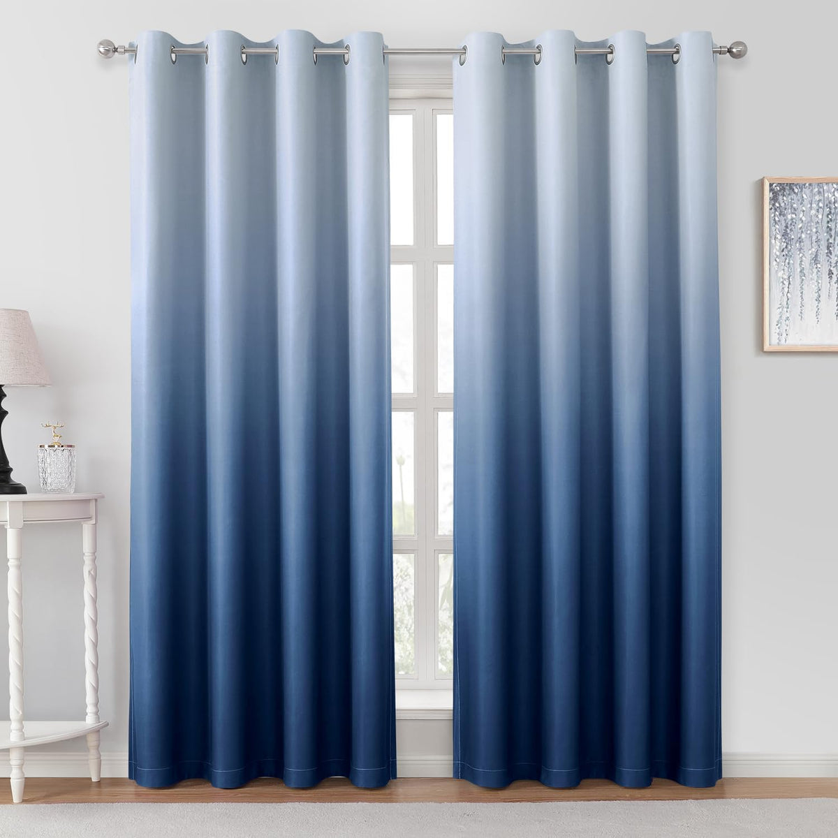 homeideas navy blue ombre blackout curtains 52w x, main product view